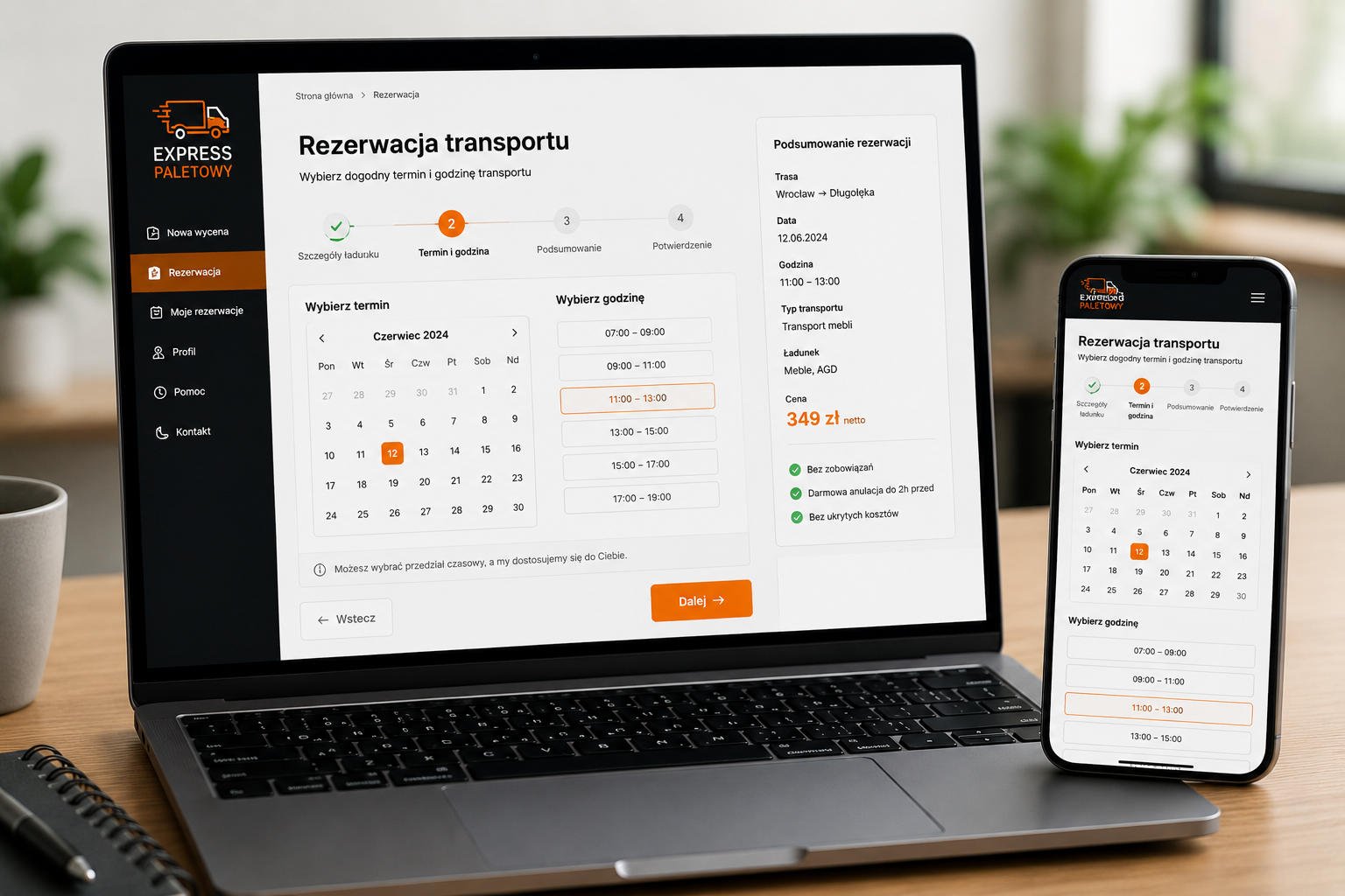 Rezerwacja terminu transportu na smartfonie