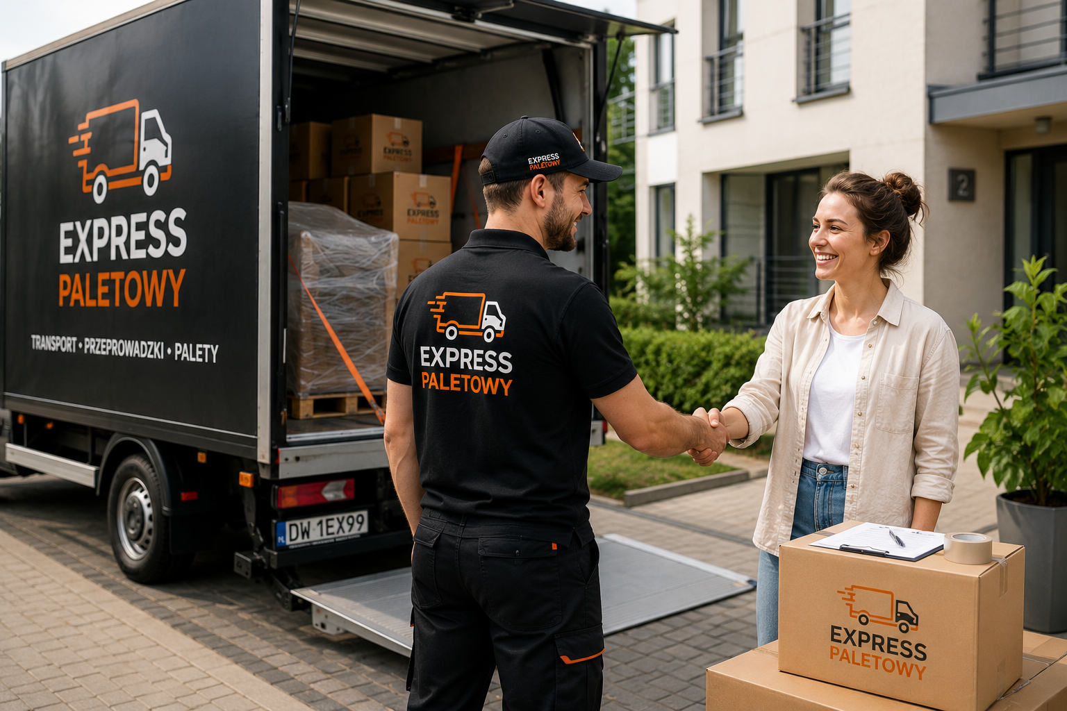 Pracownik Express Paletowy przy aucie dostawczym